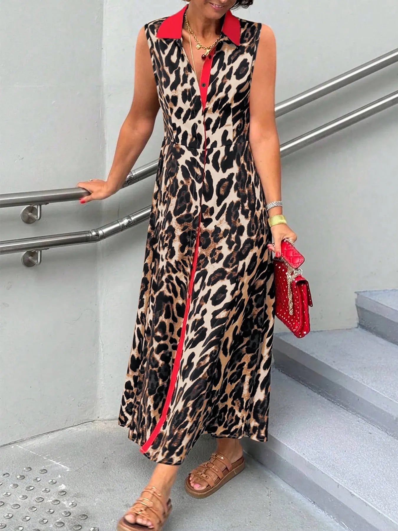 Plus Size Leopard Print Sleeveless Maxi Dress Leopard / 1XL