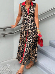Plus Size Leopard Print Sleeveless Maxi Dress Leopard / 1XL