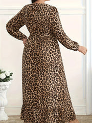 Plus Size Leopard Print Surplice Maxi Dress