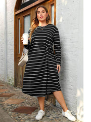 Plus Size Long Sleeves Striped Side Knot Rib Knit Dress US 16-18 / Black