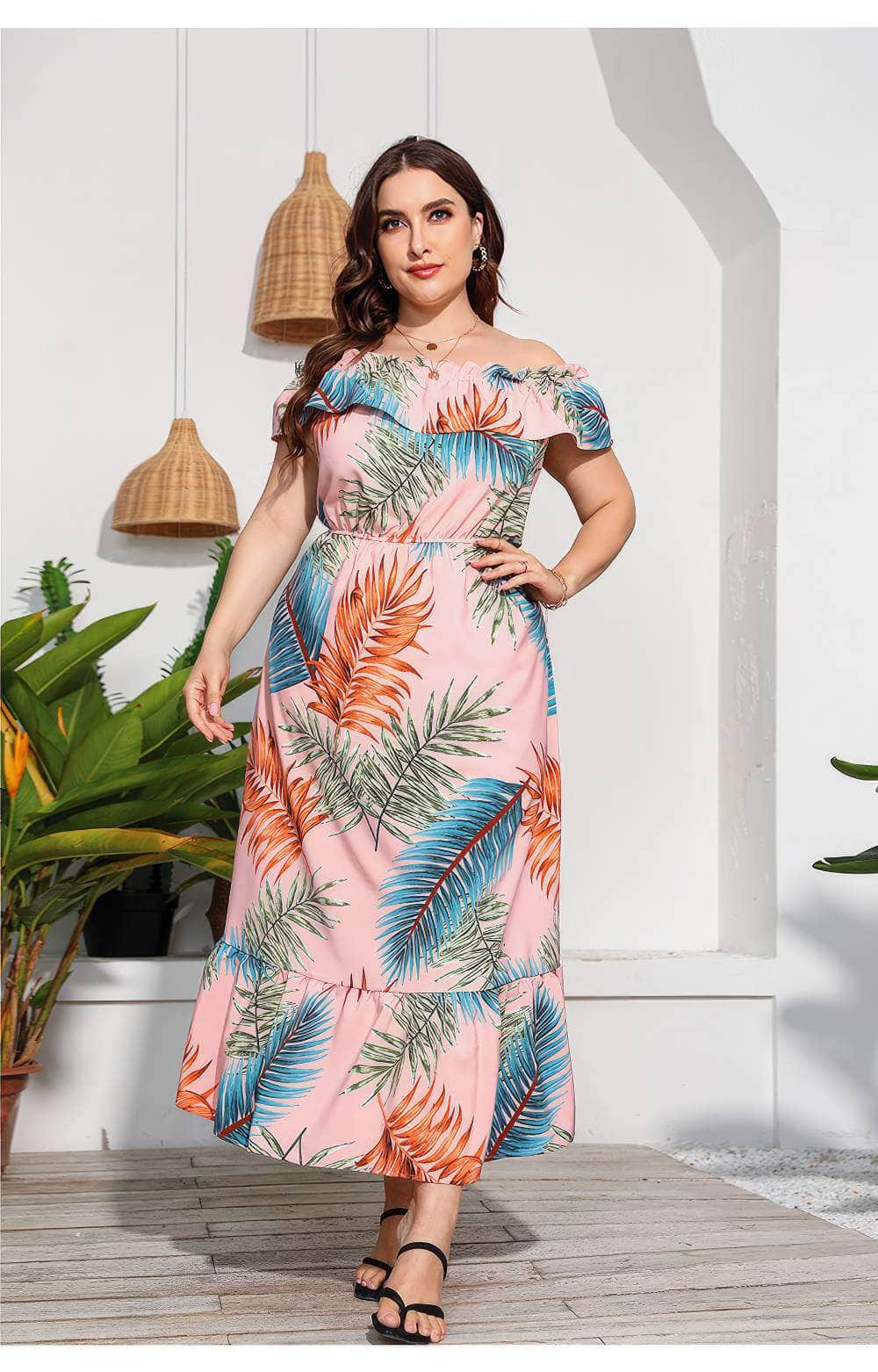 Plus Size Off-Shoulder Floral Print Maxi Dress