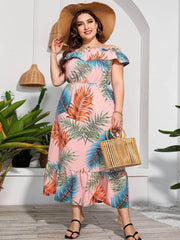 Plus Size Off-Shoulder Floral Print Maxi Dress US 4-6 / Pink
