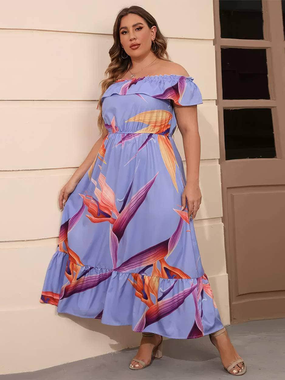 Plus Size Off-Shoulder Floral Print Maxi Dress US 4-6 / Purple