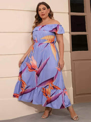 Plus Size Off-Shoulder Floral Print Maxi Dress US 4-6 / Purple