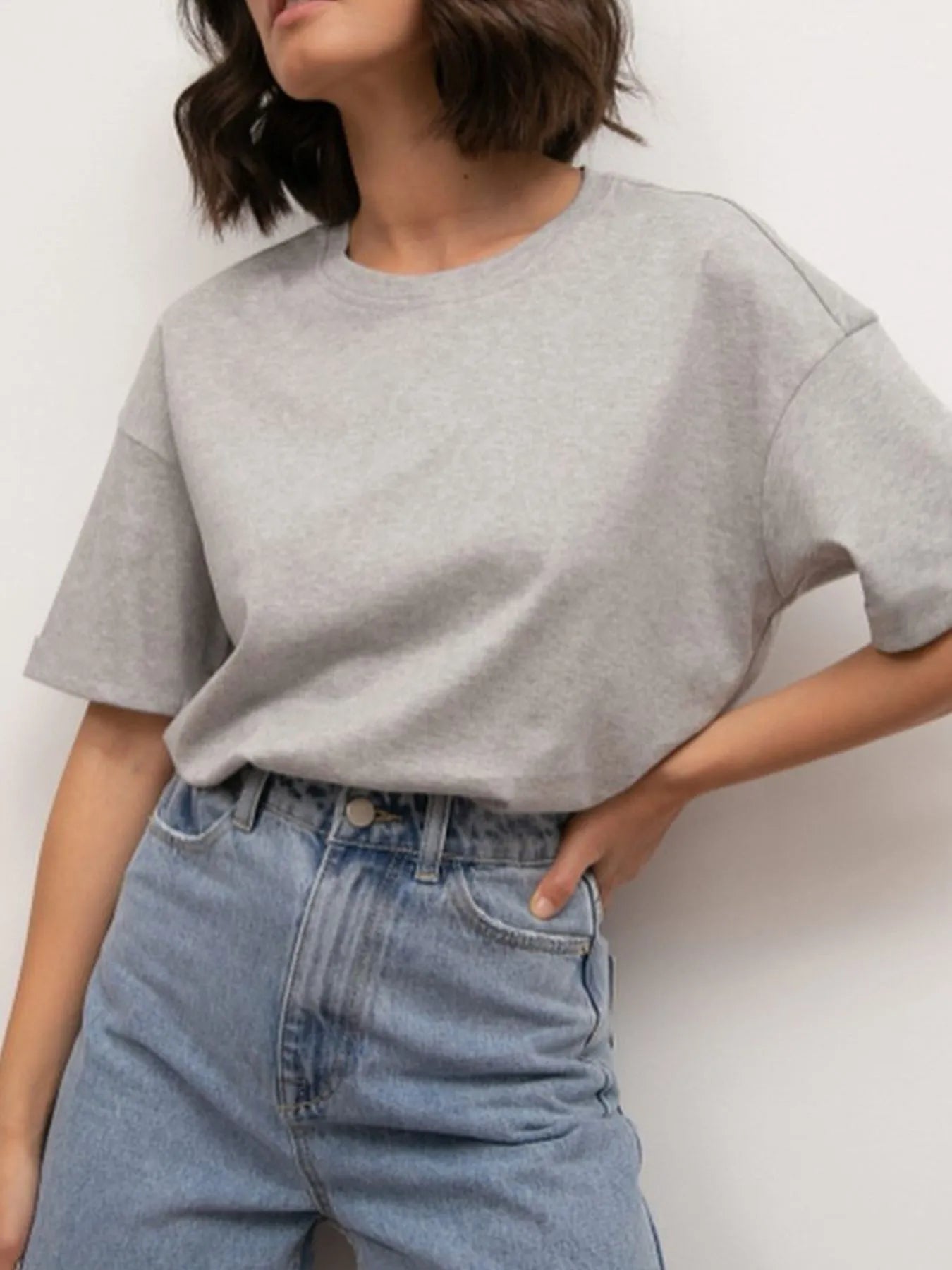 Plus Size Oversized Round Neck Short Sleeve T-Shirt Gray / M