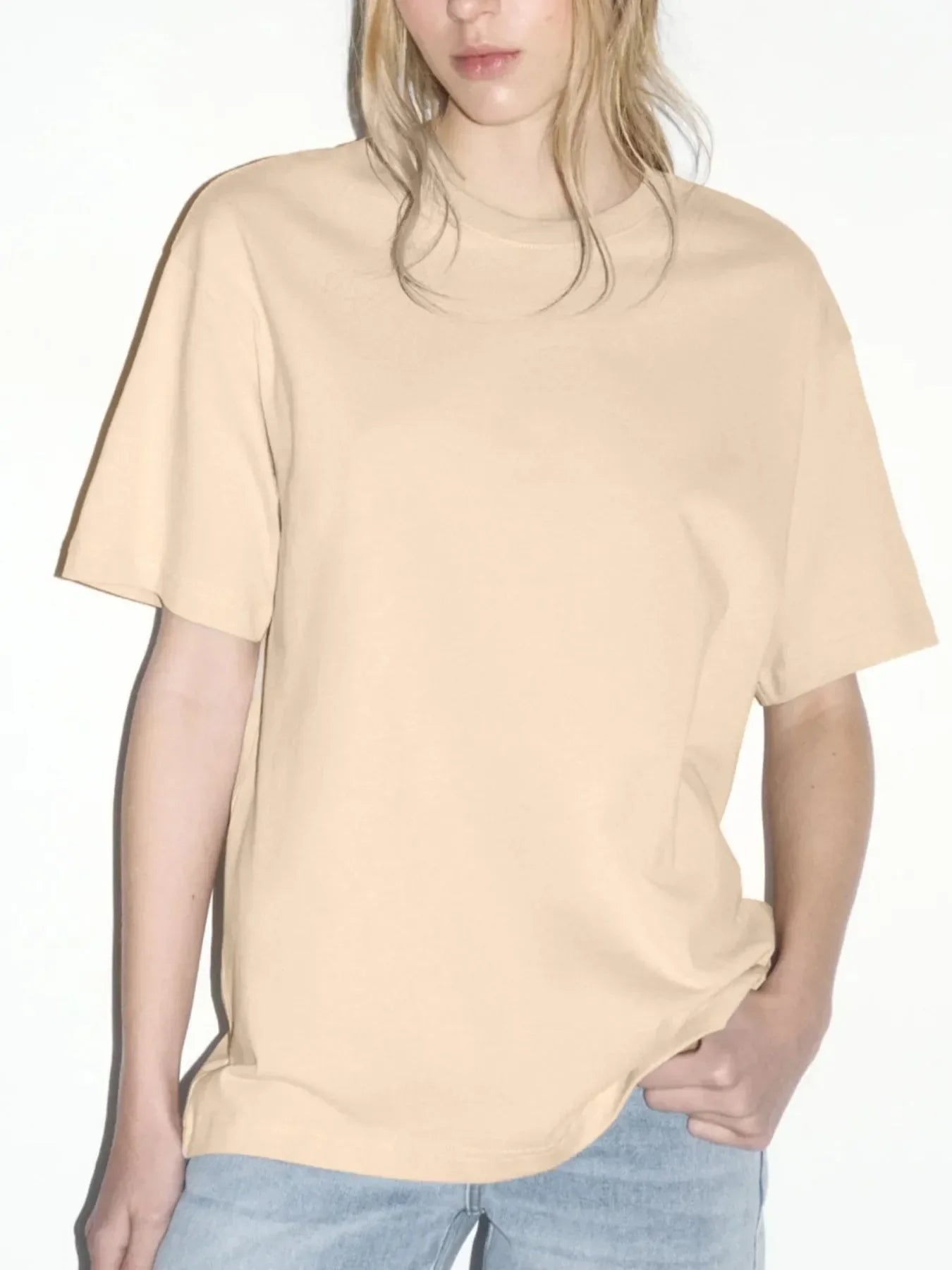 Plus Size Oversized Round Neck Short Sleeve T-Shirt Tan / M