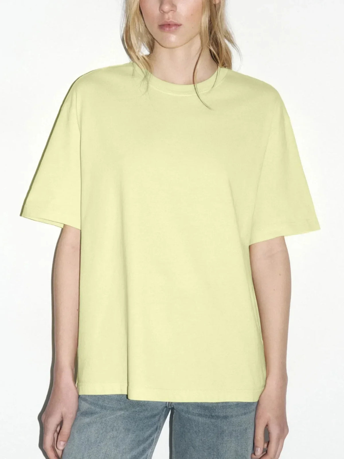 Plus Size Oversized Round Neck Short Sleeve T-Shirt Yellow Green / M