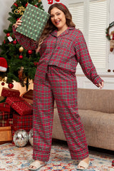 Plus Size Plaid Collared Neck Top and Pants Lounge Set Plaid / 1XL