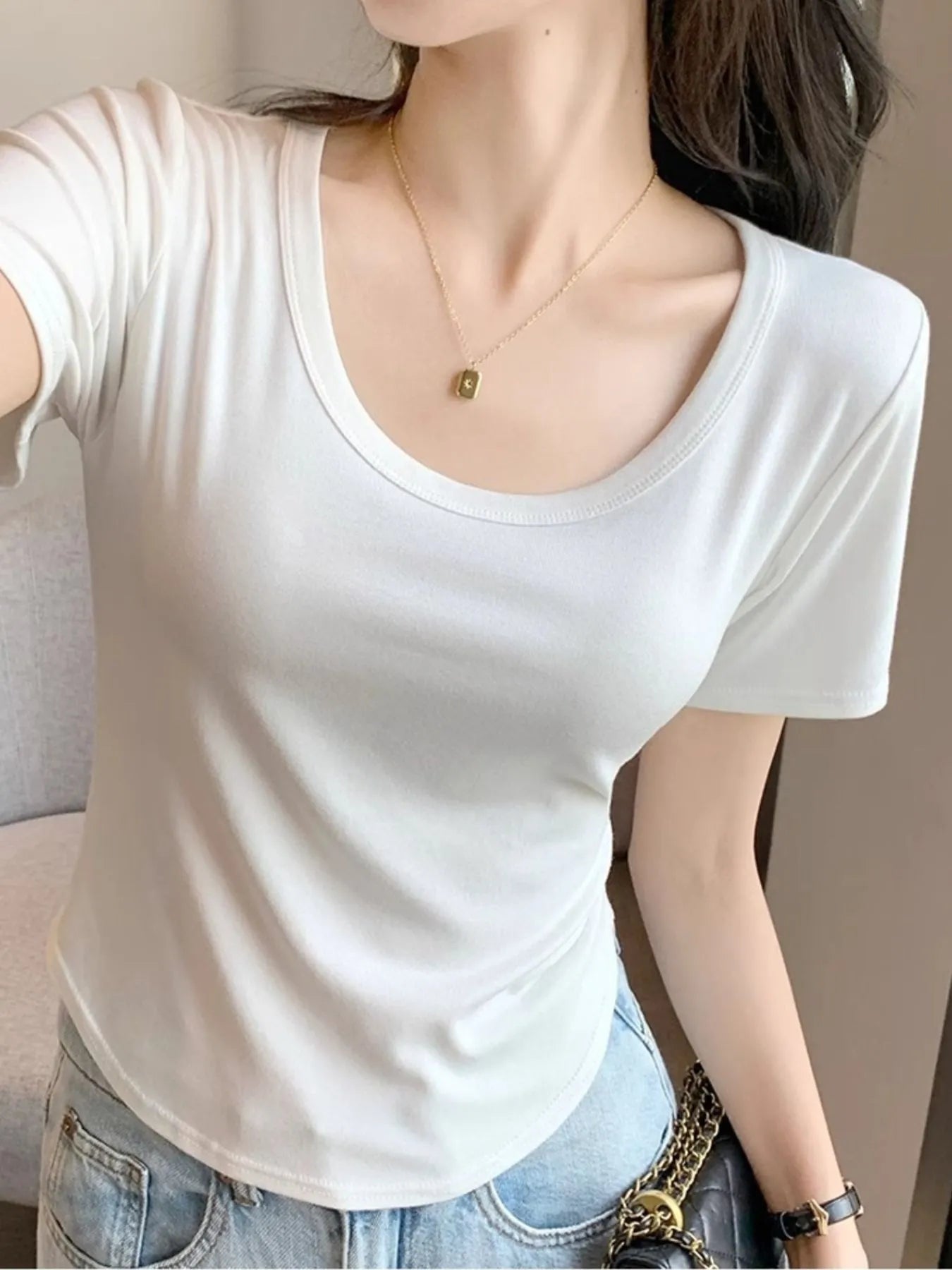 Plus Size Round Neck Short Sleeve T-Shirt White / M