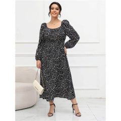 Plus Size Ruched Sleeves Square Neck Floral Print Dress