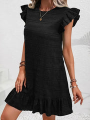 Plus Size Ruffle Hen Cap Sleeve Mini Dress