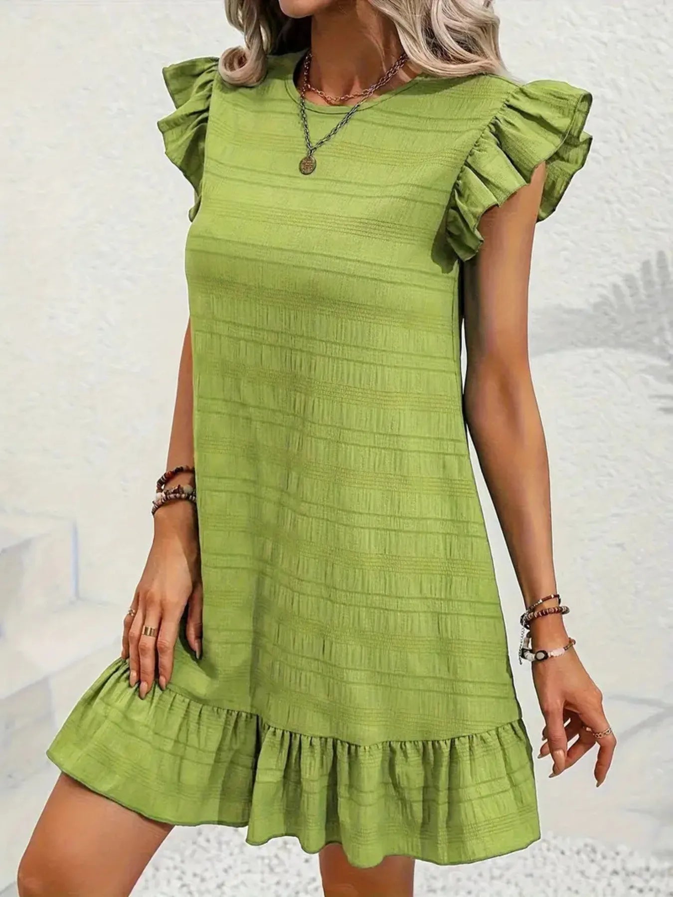 Plus Size Ruffle Hen Cap Sleeve Mini Dress