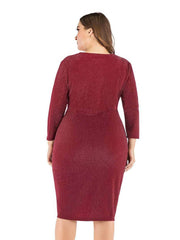 Plus Size Shimmery Surplice Neck Side Ruffled Midi Dress