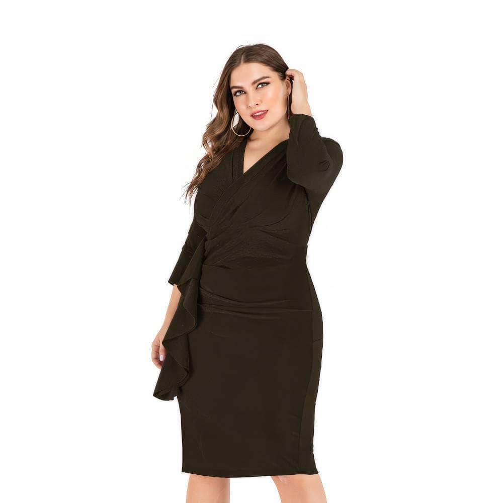 Plus Size Shimmery Surplice Neck Side Ruffled Midi Dress