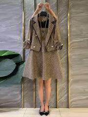 Plus Size Two-Piece Sequin Jacket High Waist Flared Dress