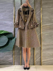 Plus Size Two-Piece Sequin Jacket High Waist Flared Dress US 16-18 / Gold