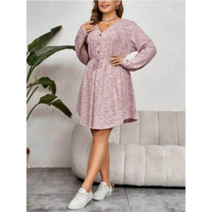 Plus Size V-Neck Sash Waist Sweater Long Sleeve Dress