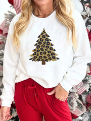 Plush Leopard Tree Patched Drop Shoulder Sweatshirt