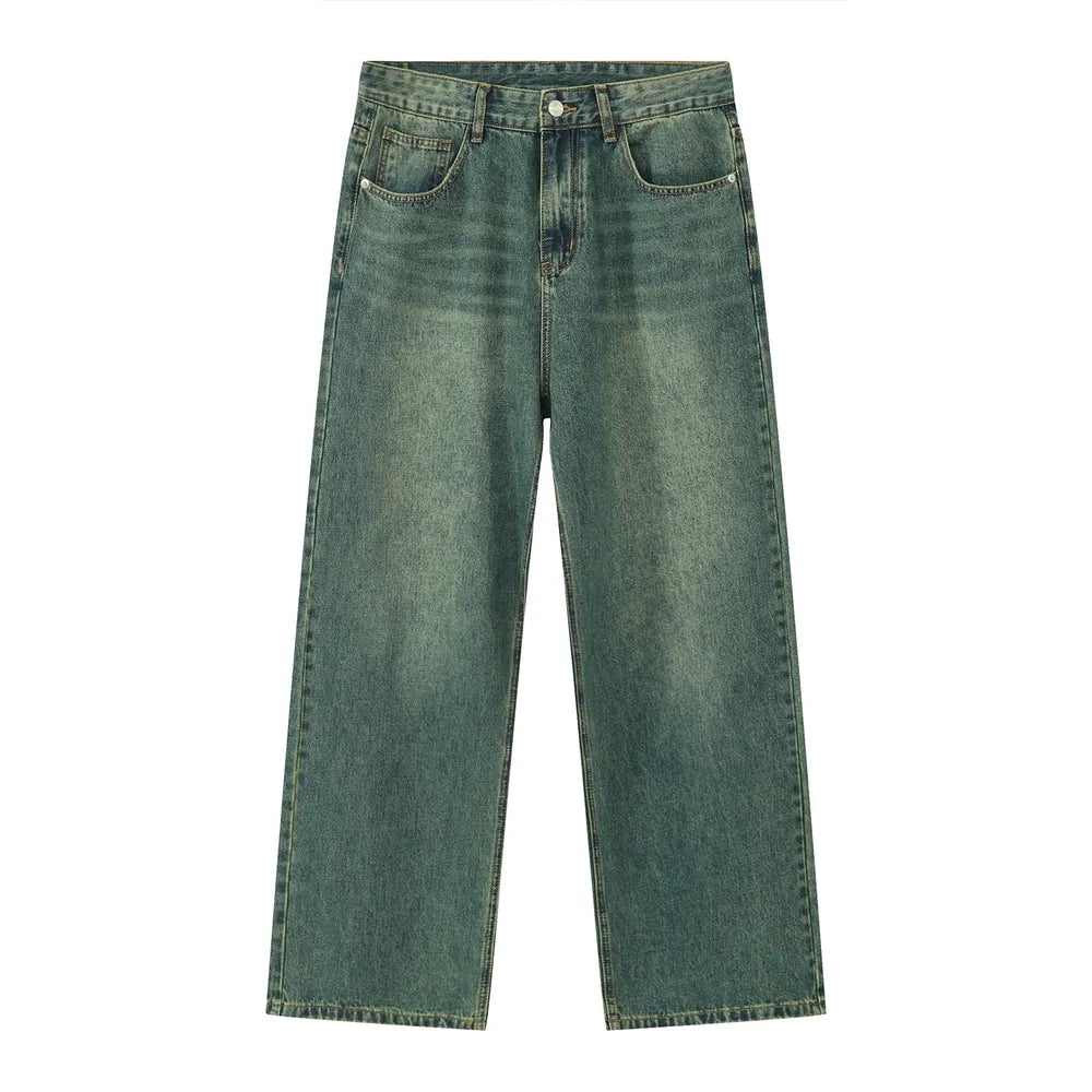 Pocketed Baggy Jeans Dark Green / S
