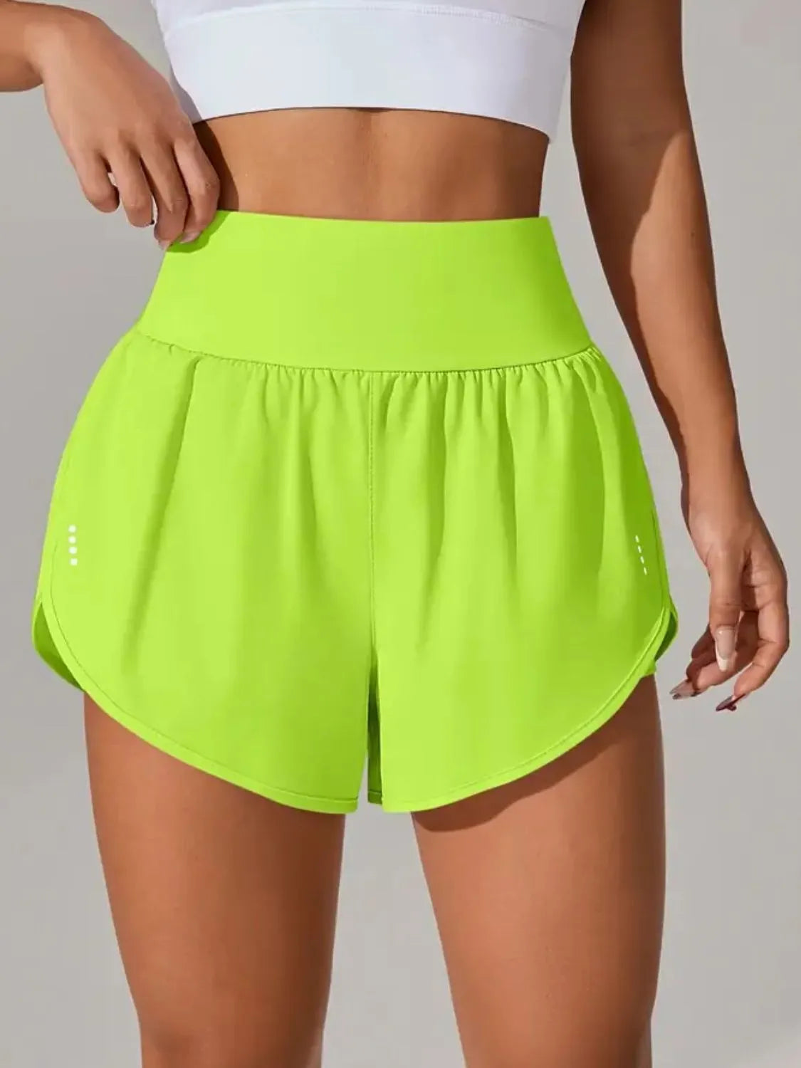 Pocketed High Waist Active Shorts Neon Green / XS