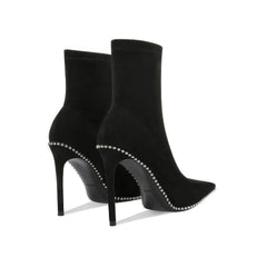 Pointy Toe Metal Bead Studded Suede Boots