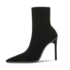 Pointy Toe Metal Bead Studded Suede Boots