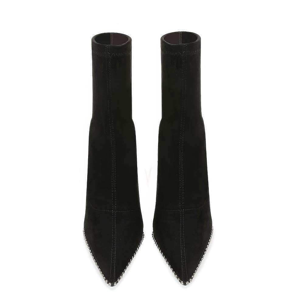 Pointy Toe Metal Bead Studded Suede Boots