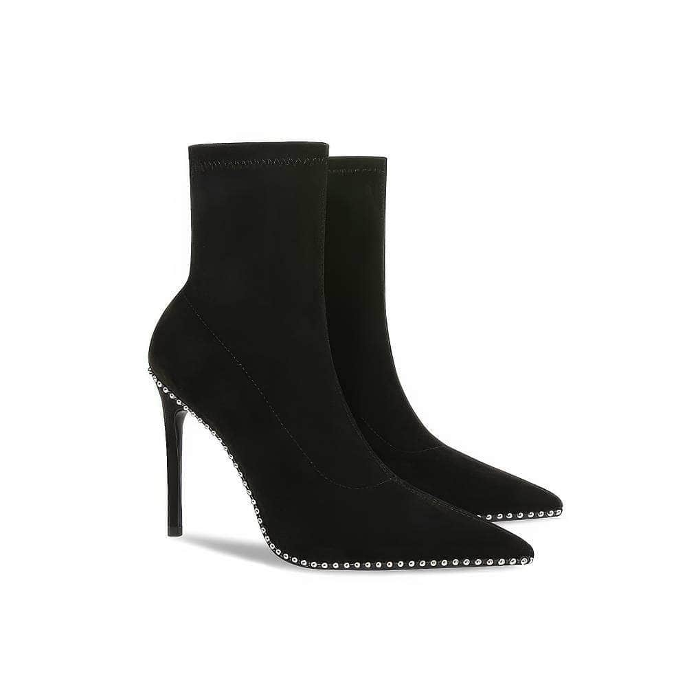 Pointy Toe Metal Bead Studded Suede Boots