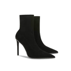 Pointy Toe Metal Bead Studded Suede Boots