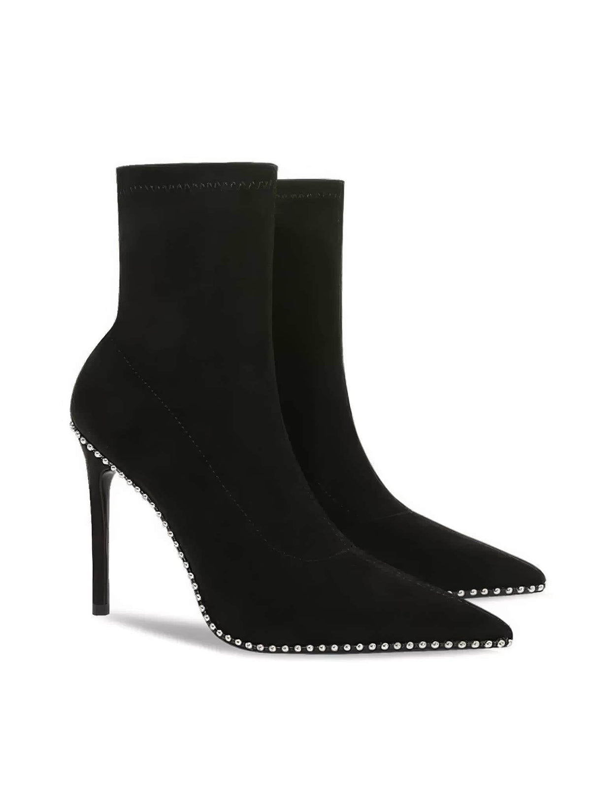 Pointy Toe Metal Bead Studded Suede Boots EU 33 / Black / 8CM