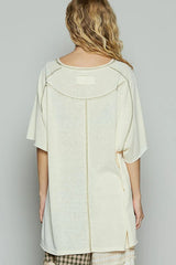 POL Contrast Stitching Half Sleeve Oversized T-Shirt