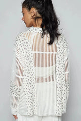 POL Floral Crochet Patchwork Long Sleeve Shirt