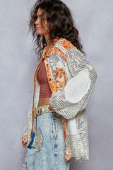 POL Floral Print Crochet Button Up Shirt