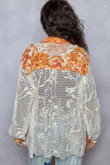 POL Floral Print Crochet Button Up Shirt
