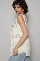 POL Floral Textured Round Neck Sleeveless Top