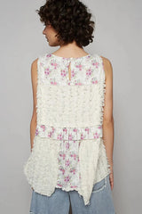 POL Floral Textured Round Neck Sleeveless Top