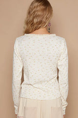 POL Floral V-Neck Long Sleeve T-Shirt