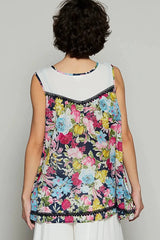 POL Lace Detail Floral Print Sleeveless Blouse