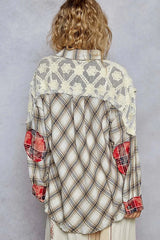 POL Lace Patchwork Plaid Oversized Shirt
