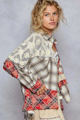 POL Lace Patchwork Plaid Oversized Shirt