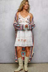 POL Open Front Crochet Cardigan with Weave Knit Patterns BEIGE MULTI / One Size