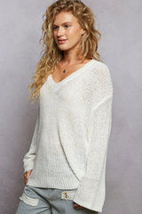 POL Oversized V-Neck Knit Top