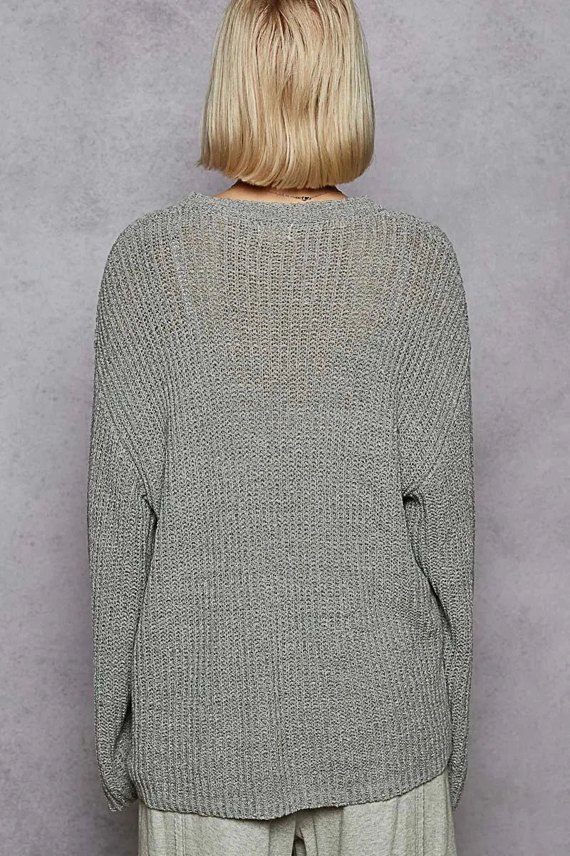 POL Oversized V-Neck Knit Top