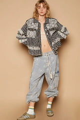 POL Raw Hem Lace Patch Flounce Sleeve Jacket