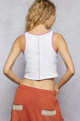 POL Round Neck Cropped Tank with Embroidered Detail