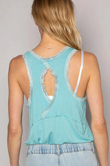 POL V-Neck Cutout Tank with Trim Detail