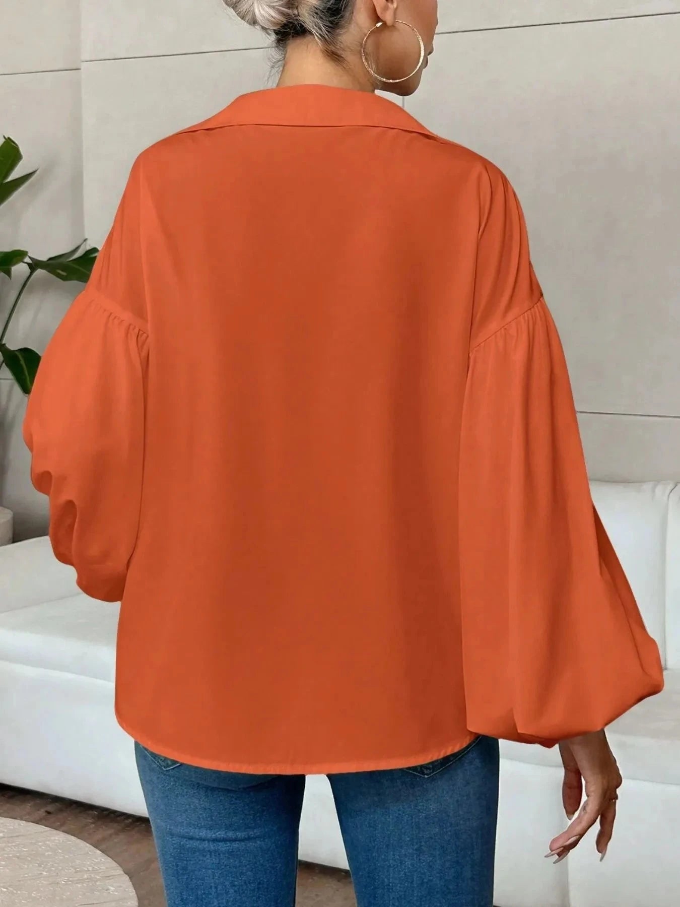 Polka Dot Balloon Sleeve Blouse