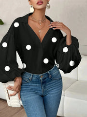 Polka Dot Balloon Sleeve Blouse