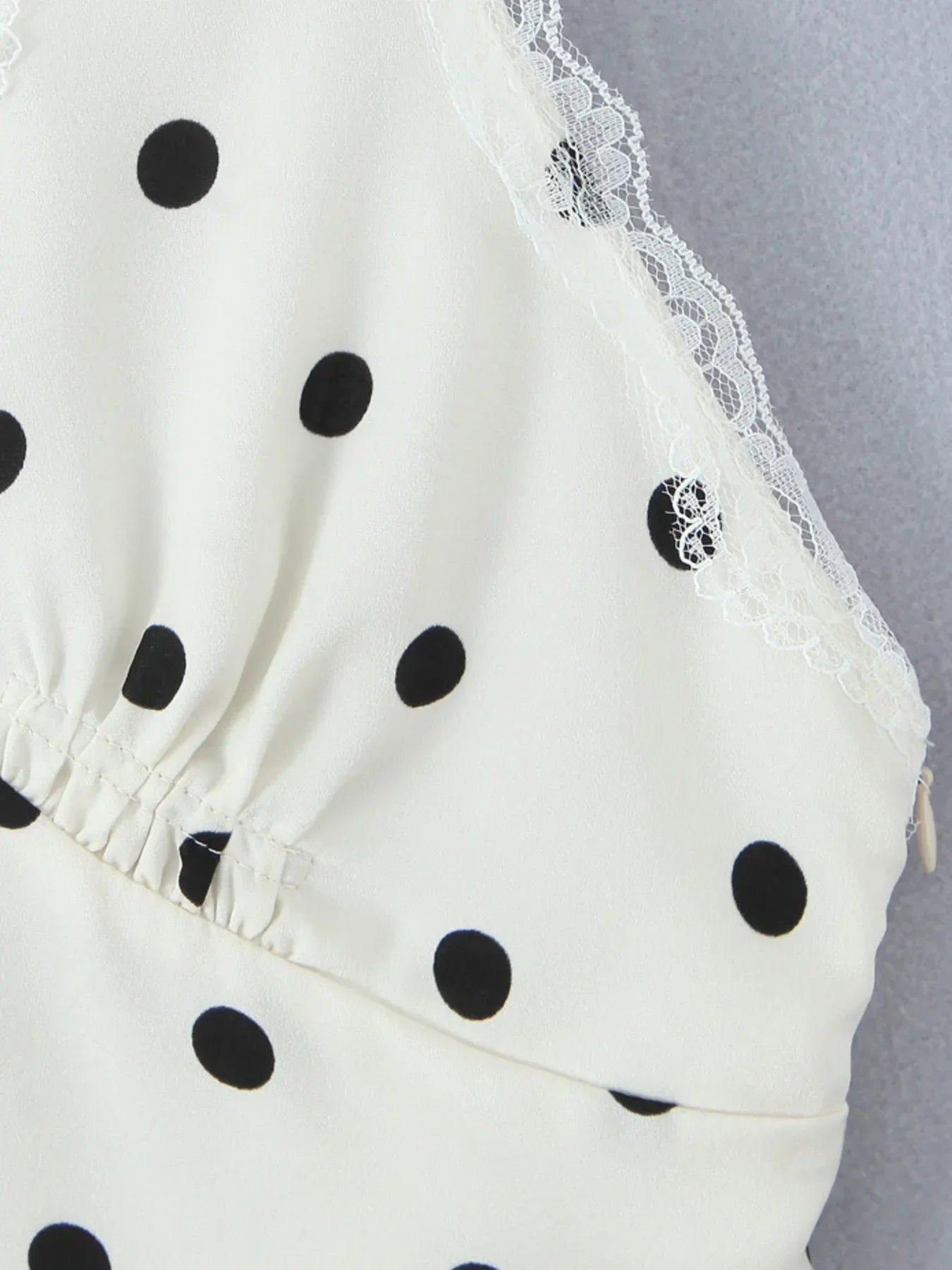Polka Dot Halter Mini Dress with Lace Trim