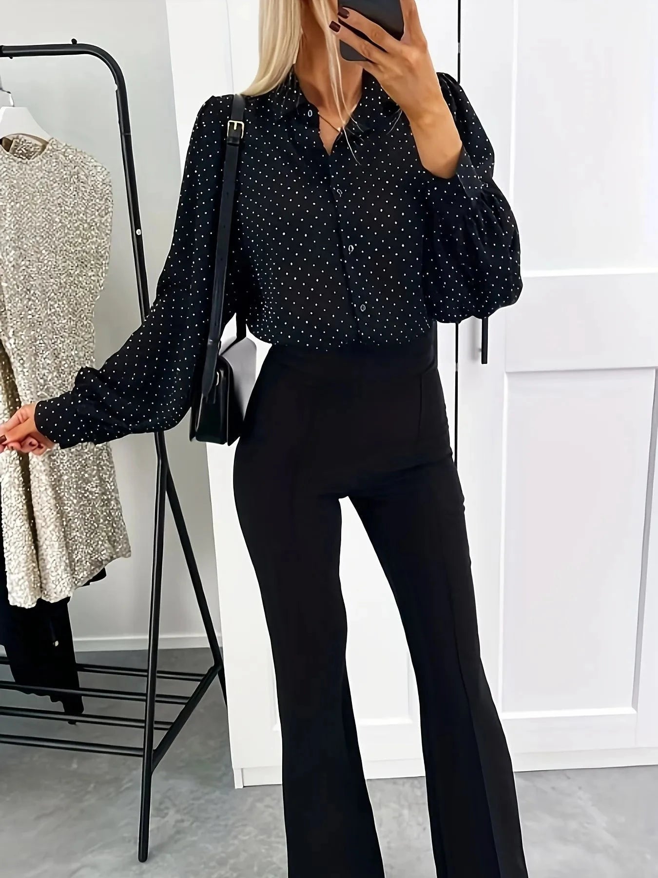Polka Dot Oversized Button-Up Shirt